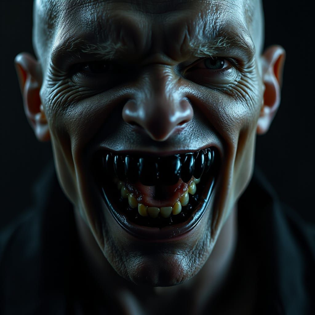 Evil Smirk Portrait with Black Onyx Teeth