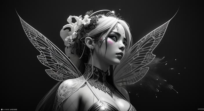 Drider Goddess Fairy in Black and White