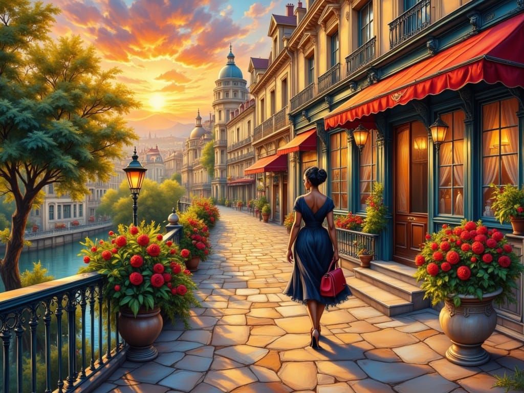 Black Woman in Paris: Dark Romantic Matte Painting