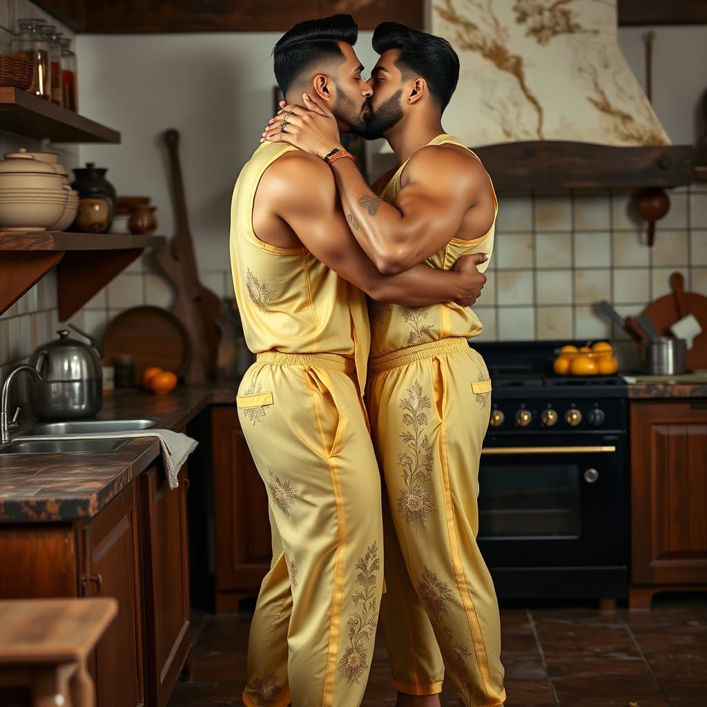 Two Indian Men Intimately Kissing
