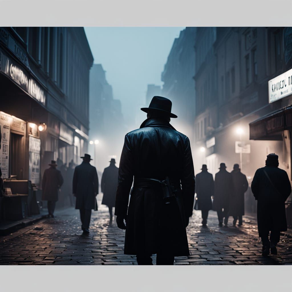 Noir Hitman in Foggy Street: Cinematic High Contrast Photogr...