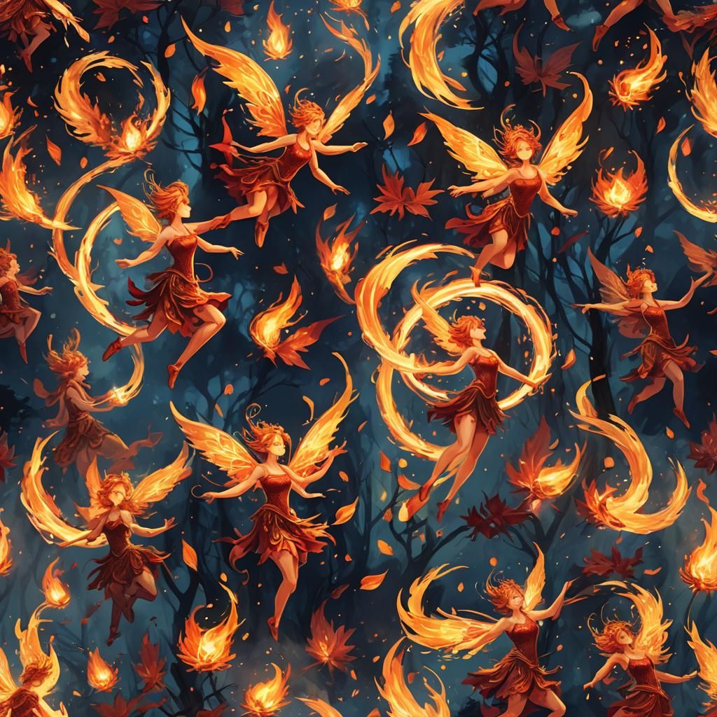 Fire Sprites Dancing: Fantasy Concept Art