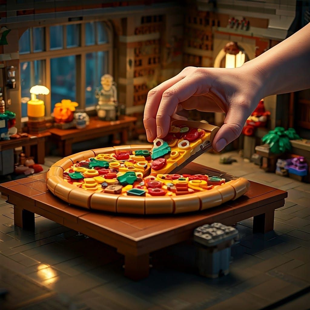LEGO Brick Pizza Slice in Moody Lighting
