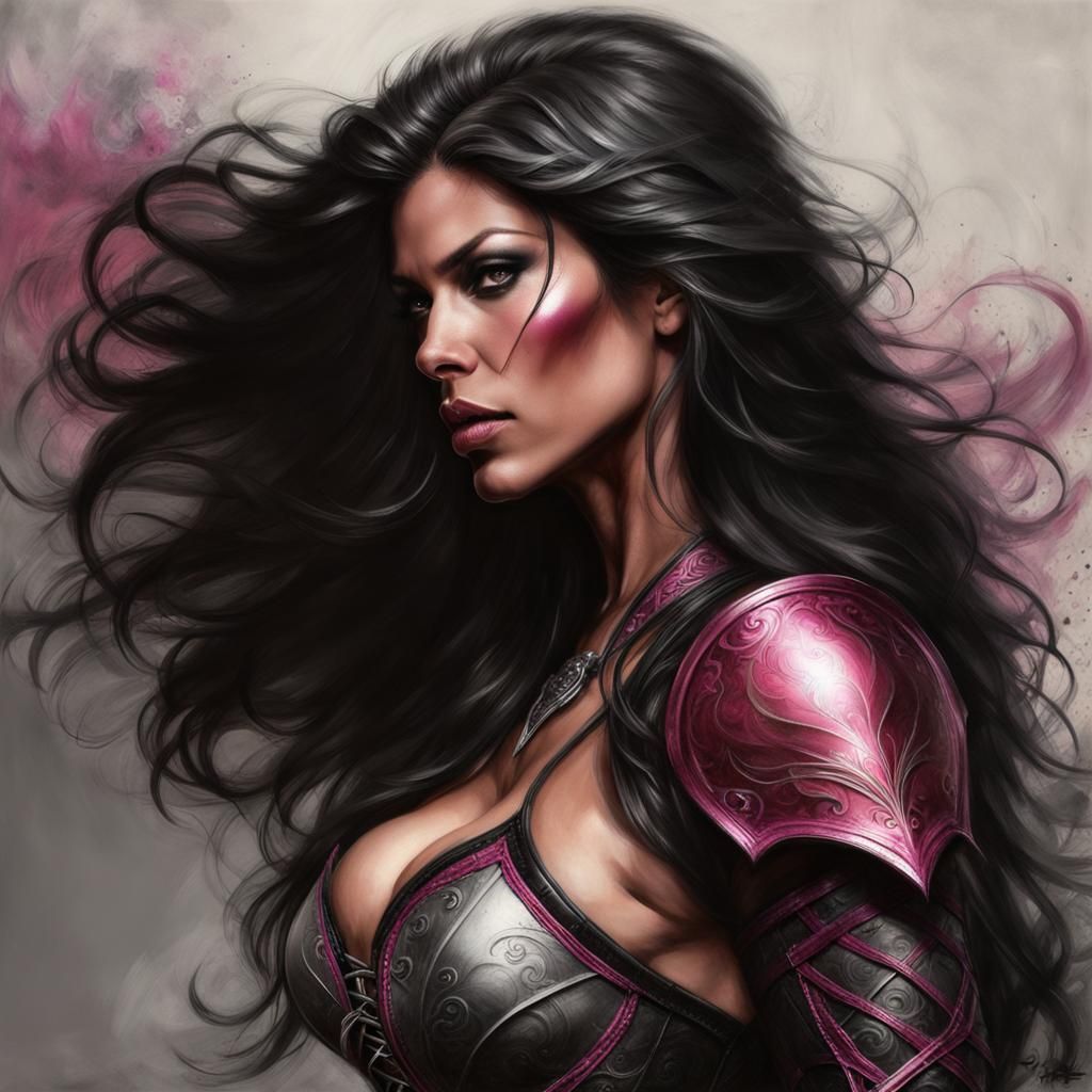 Dark Warrior Princess in Charcoal Sketch Style