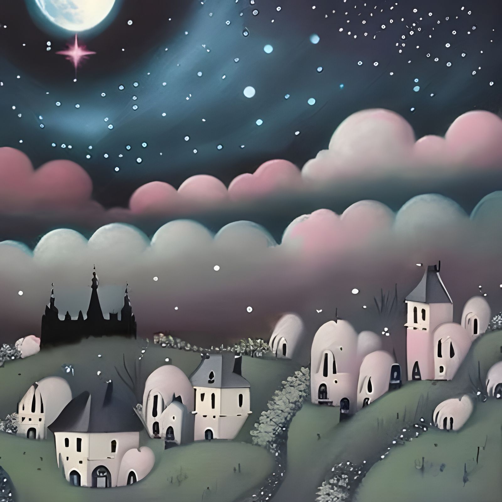 Dynamic Starry Cosmos in Pastel Chalk Rendering