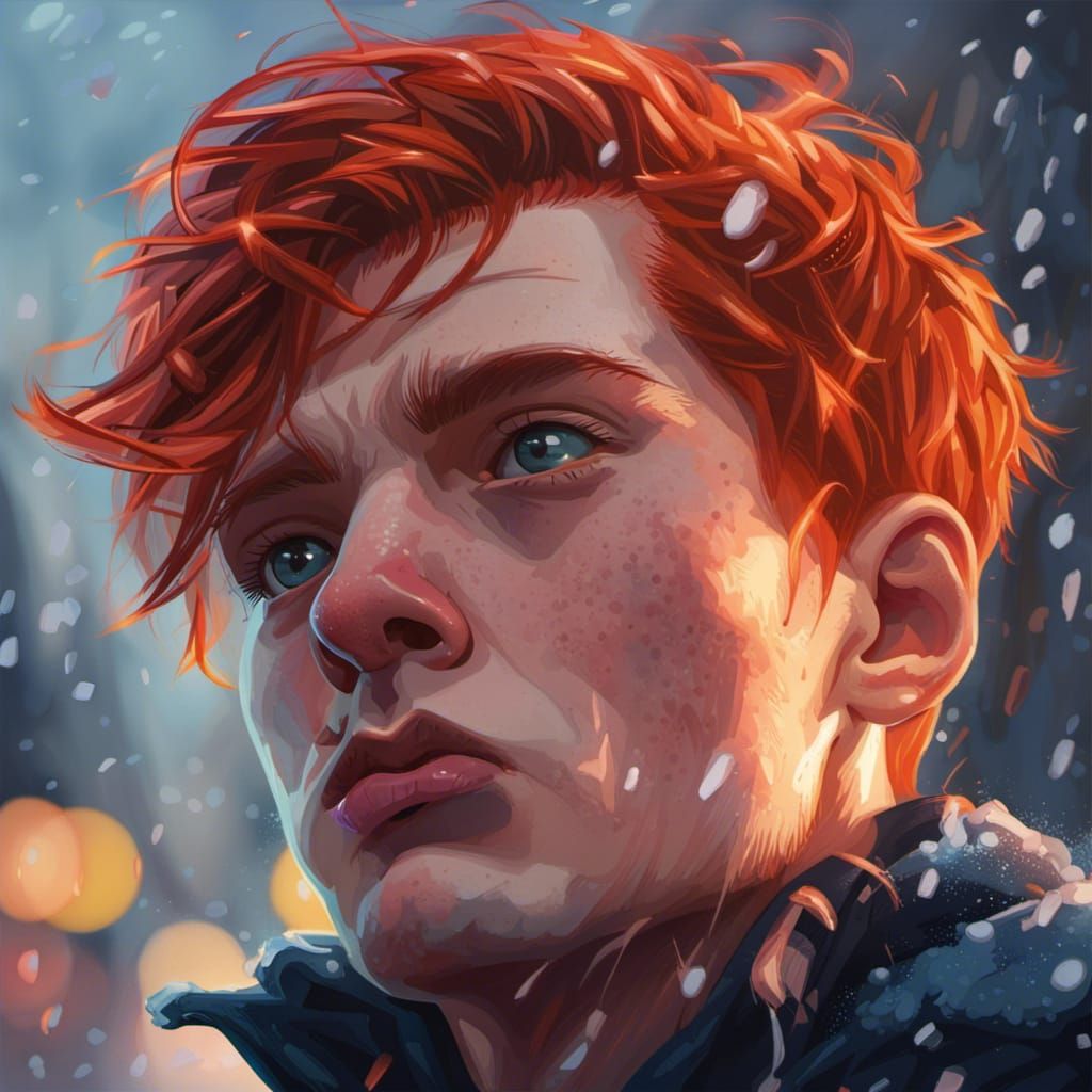 Hyperrealistic Portrait of Red-Haired High School Student