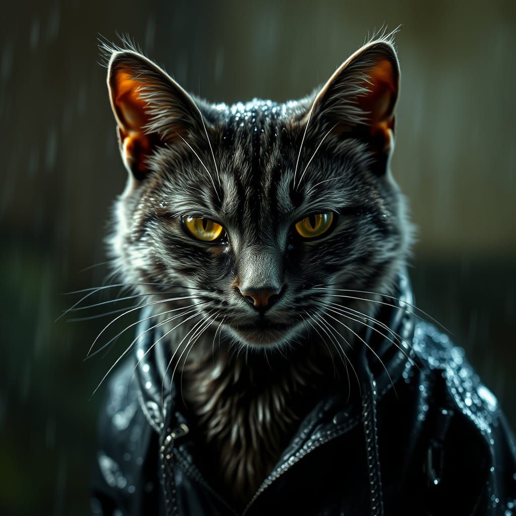 Furious Wet Cat with Scathing Stare in Film Style