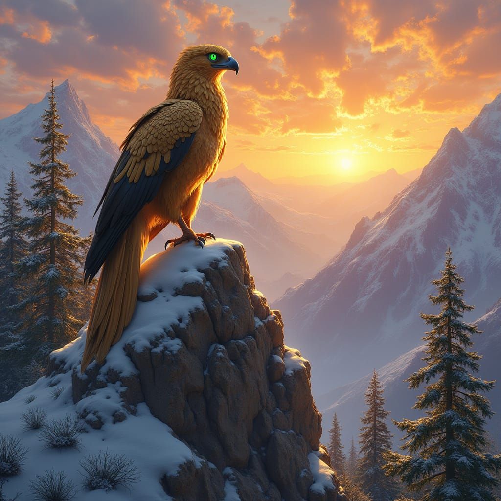 Regal Griffin Surveys Golden Kingdom at Sunrise