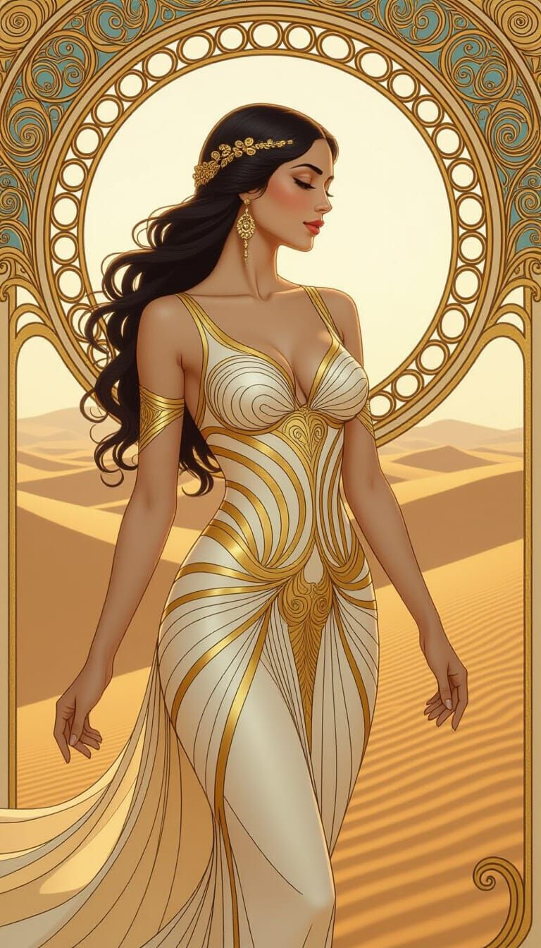 Art Nouveau Arabian Muse with Dune Spirals