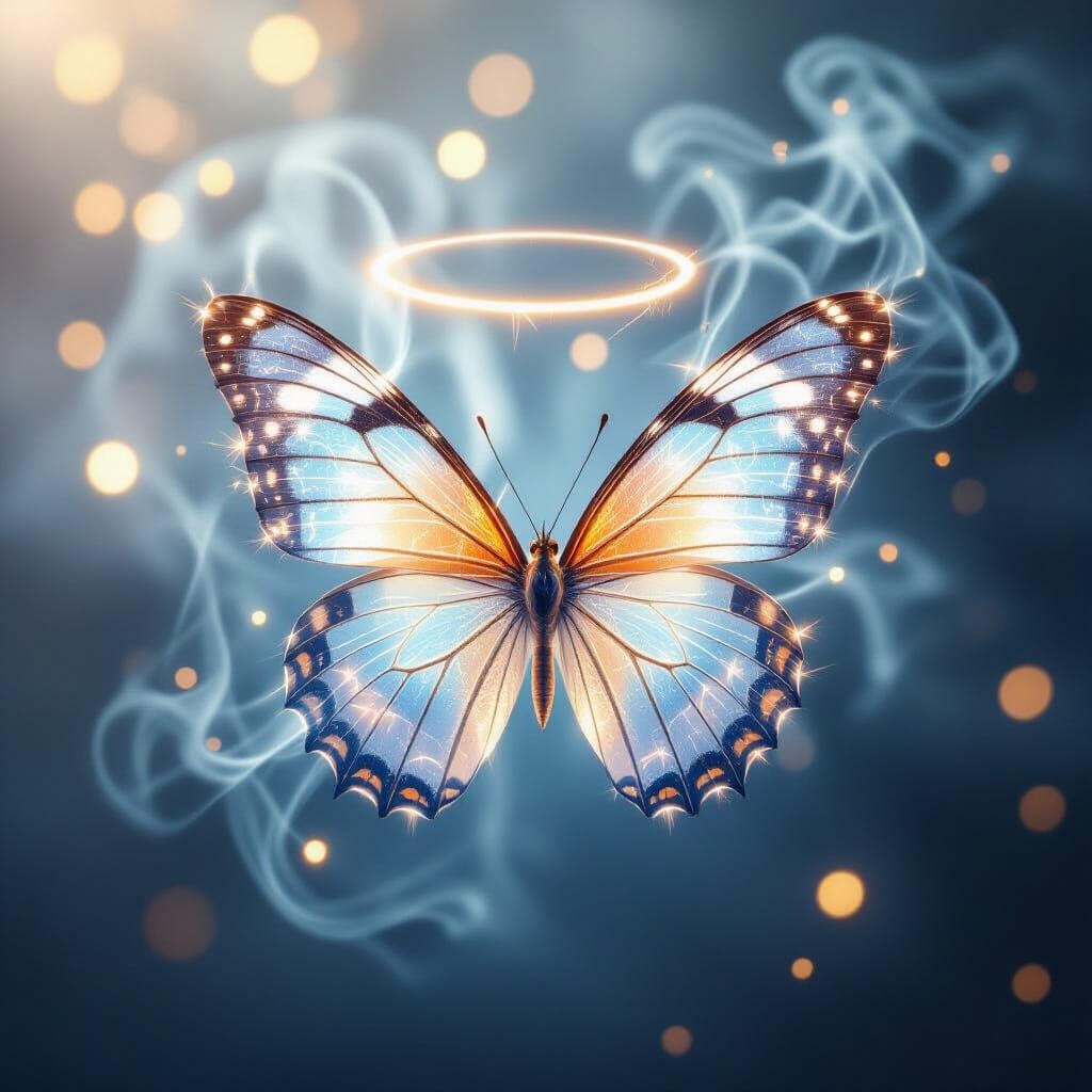Shimmering Light Butterfly Emerges from Ethereal Smoke
