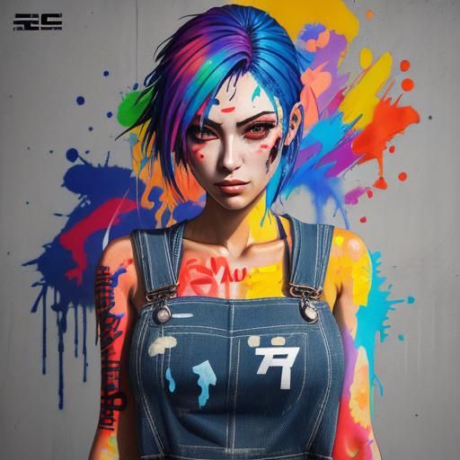 Anime Girl in Overalls: Graffiti Splash Art