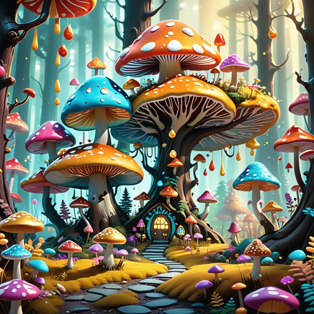 Whimsical Forest with Candy Elements, Digital Matte Painting