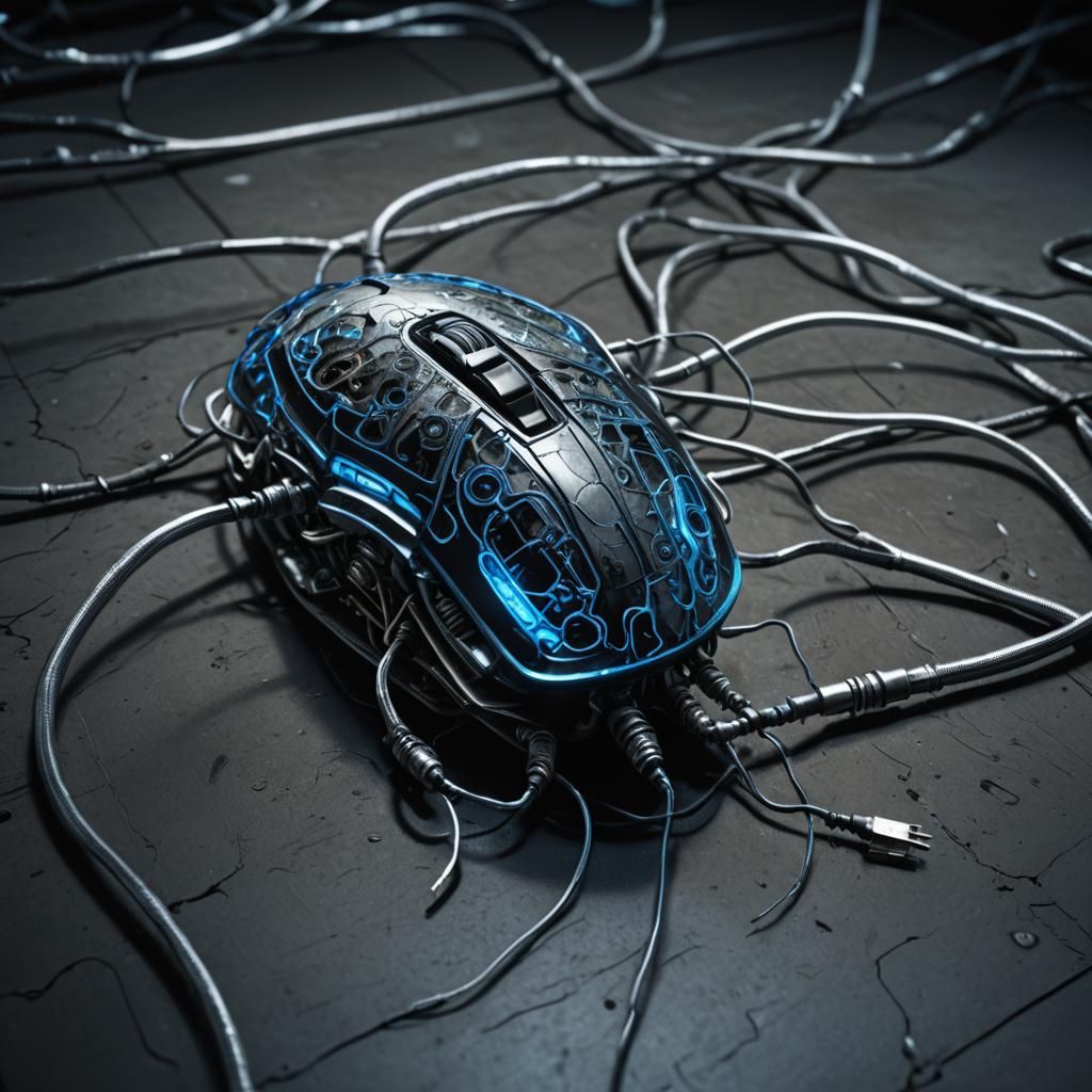 Futuristic Biomechanical Mouse in Surrealist Style