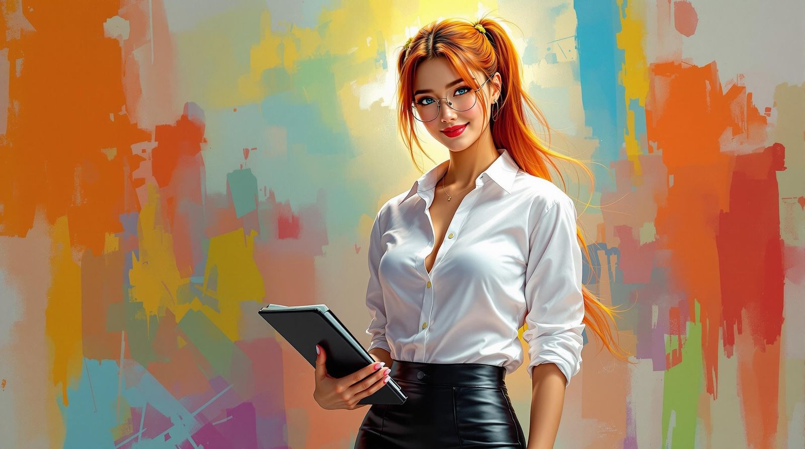 Vibrant Digital Portrait of Confident Asian Fitness Model in...