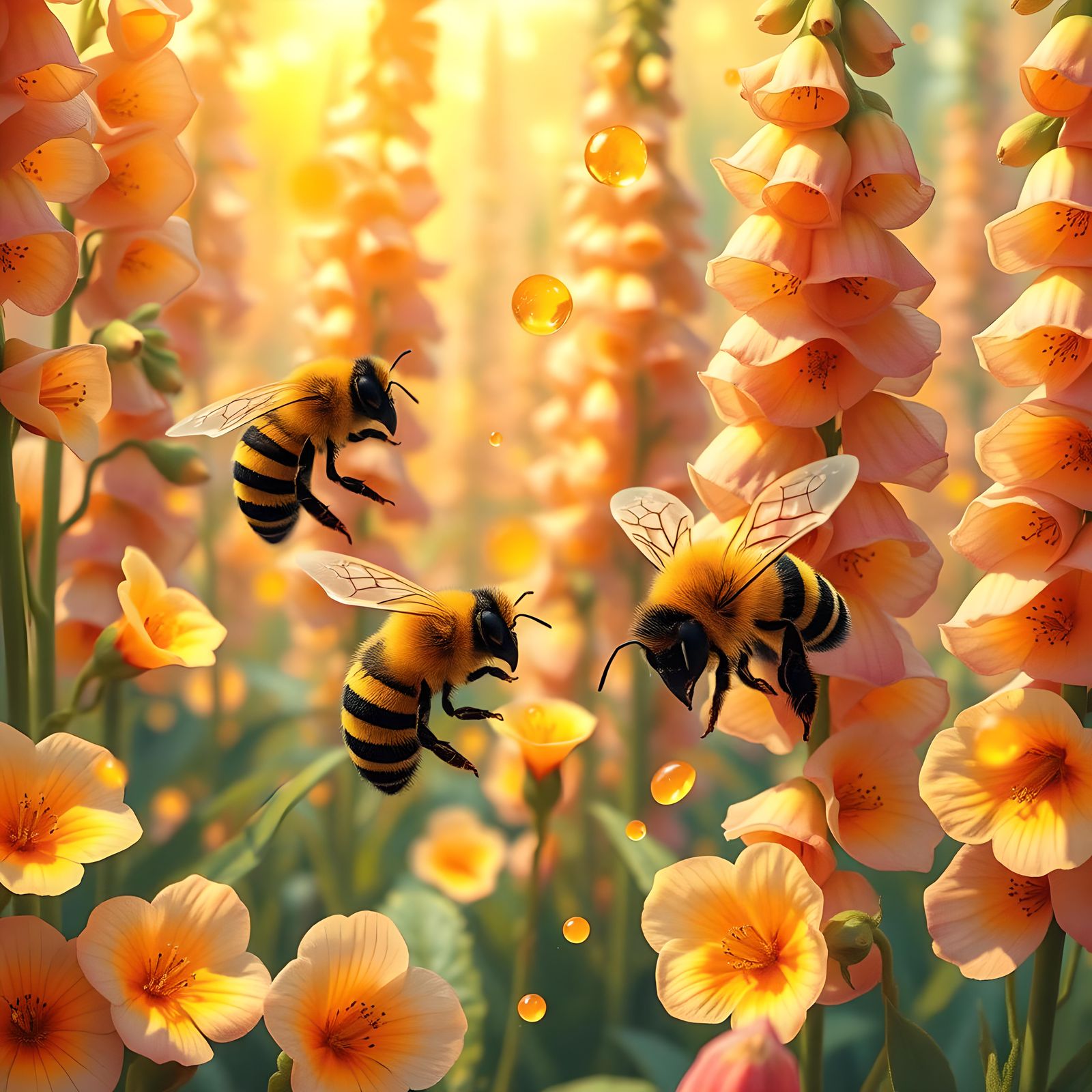 Enchanted Foxglove Forest with Honey Bees