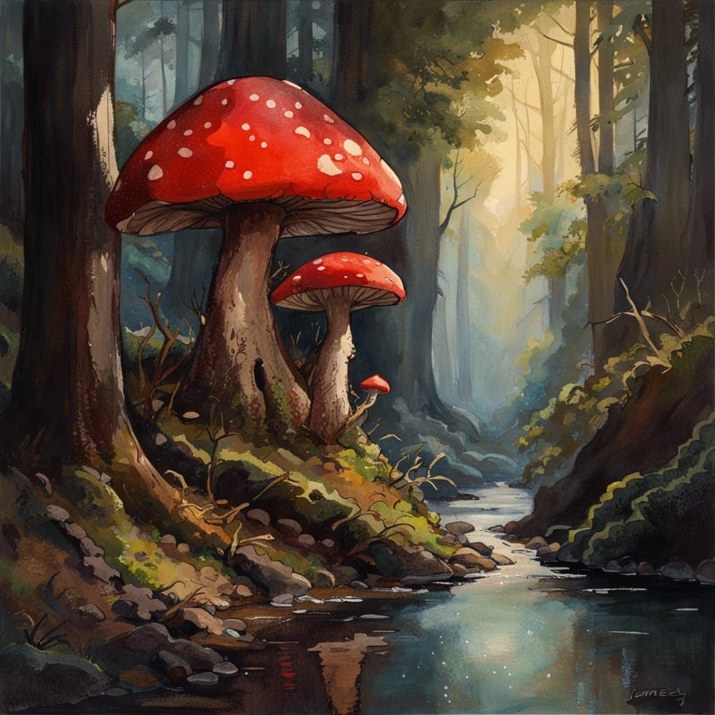 Gothic Fairytale River Through Dark Oak Forest