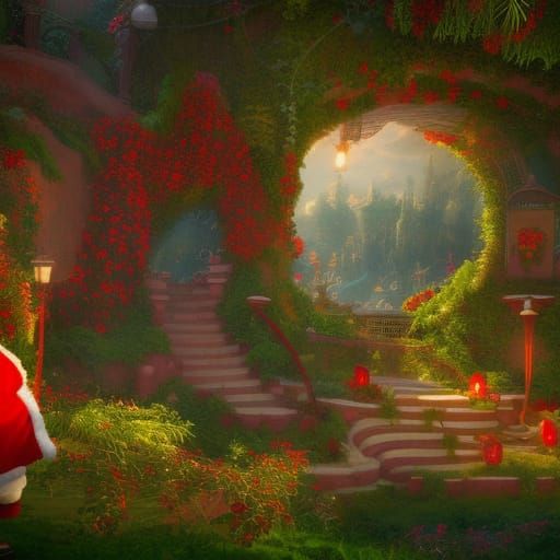 Santa's Joyful Garden: Detailed Fantasy Art