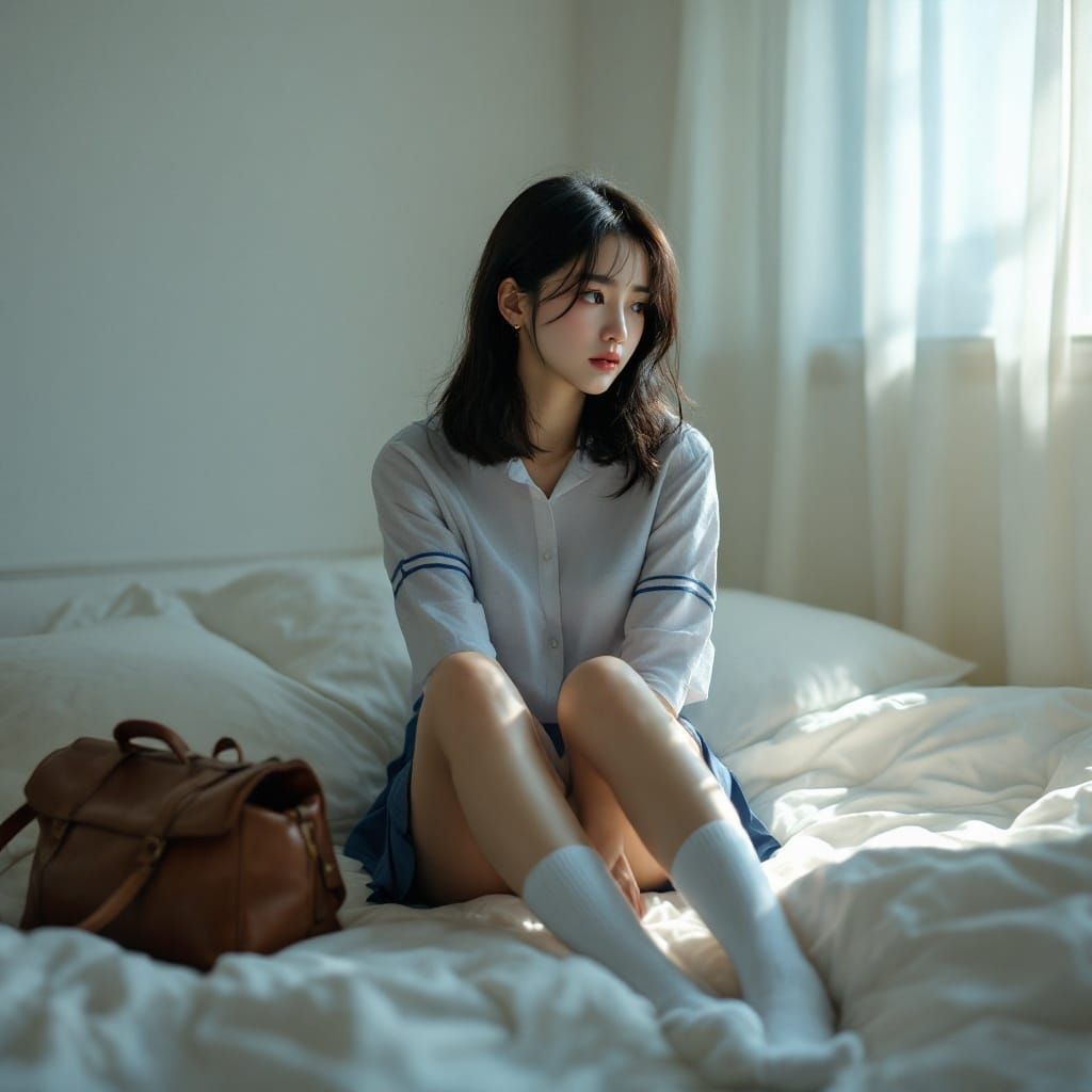 Elegant Korean Woman in Contemplative Repose