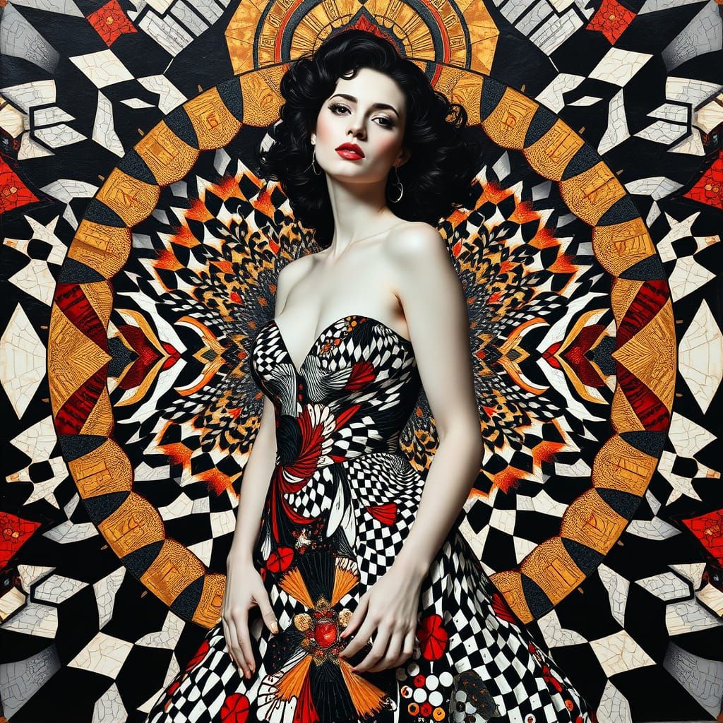 Surreal Woman Portrait in Mixed Media and Impasto