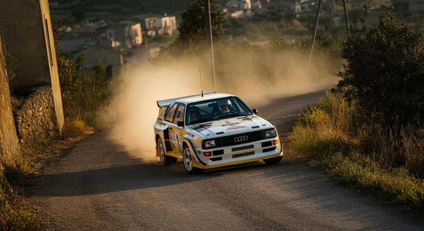 White Audi Quattro Rally Car Drifting in Sicily