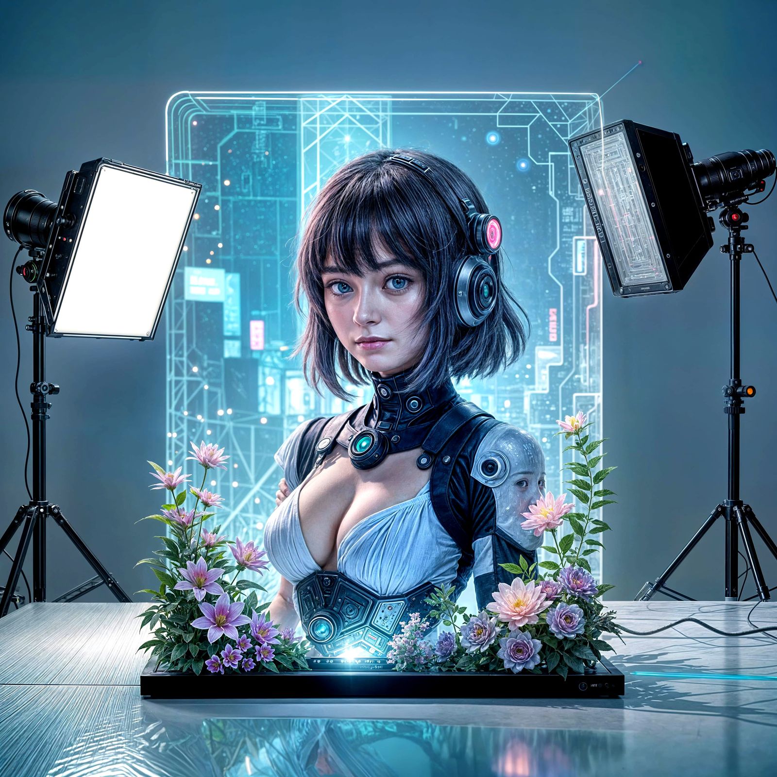 Giant Cyberpunk Hanako in Cybernetic World as Digital Art