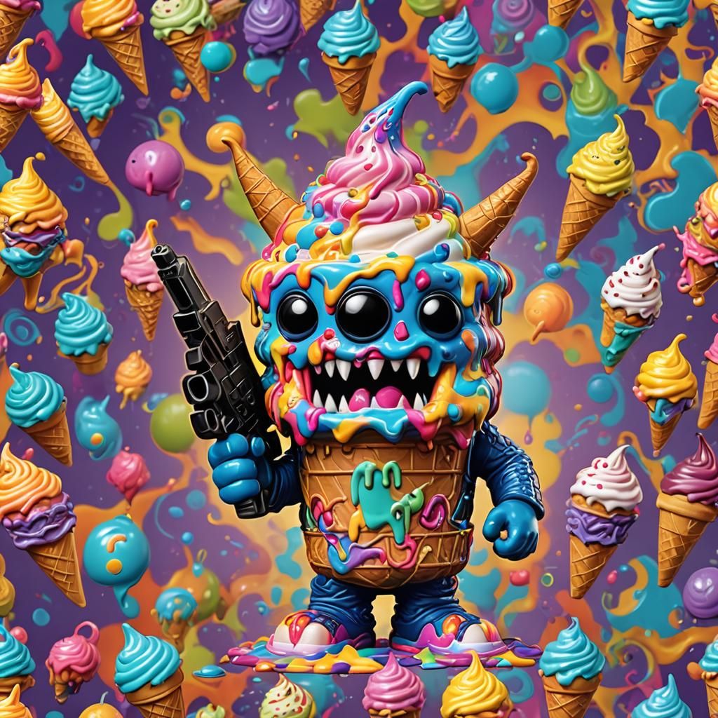 Ice Cream Monster with Machine Gun, Funko Pop Art
