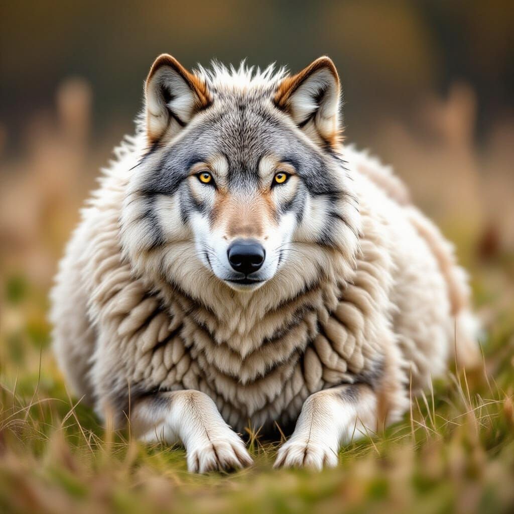 Wolf Wearing Sheep's Wool in Snowy Landscape