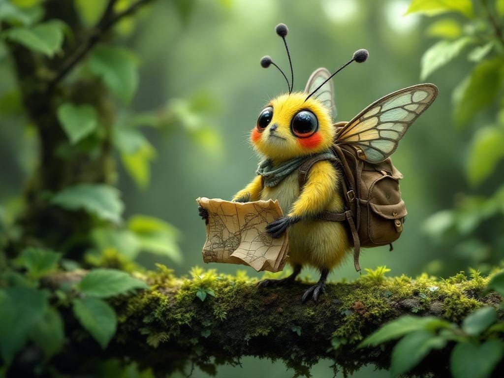 Bewildered Butterfly Explorer in Ghibli Style
