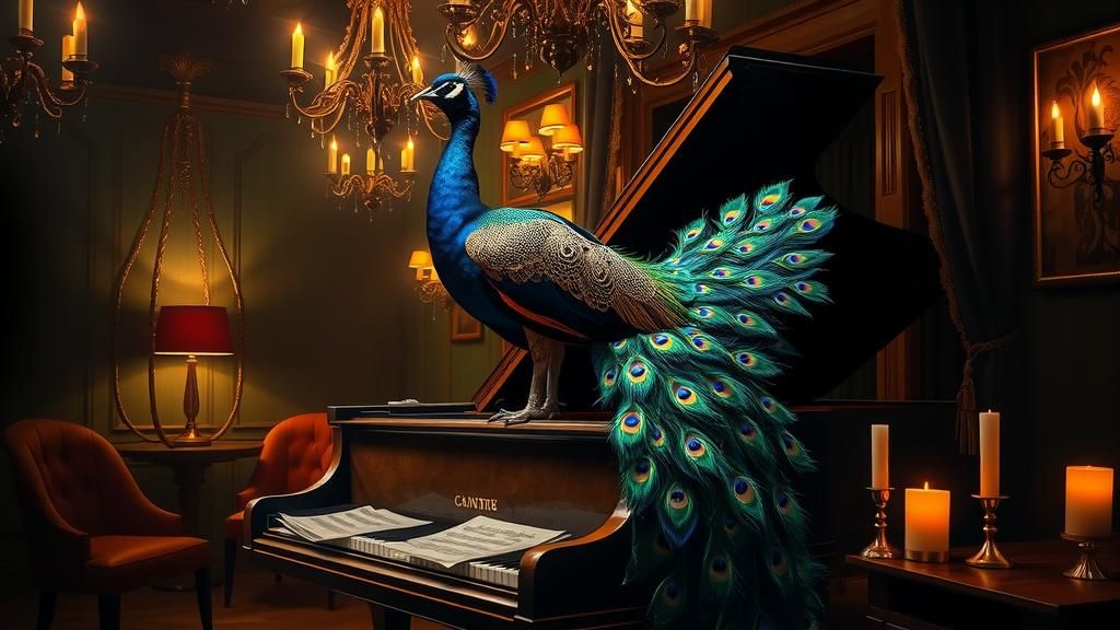 Peacock Pianist in Surreal Jazz Club