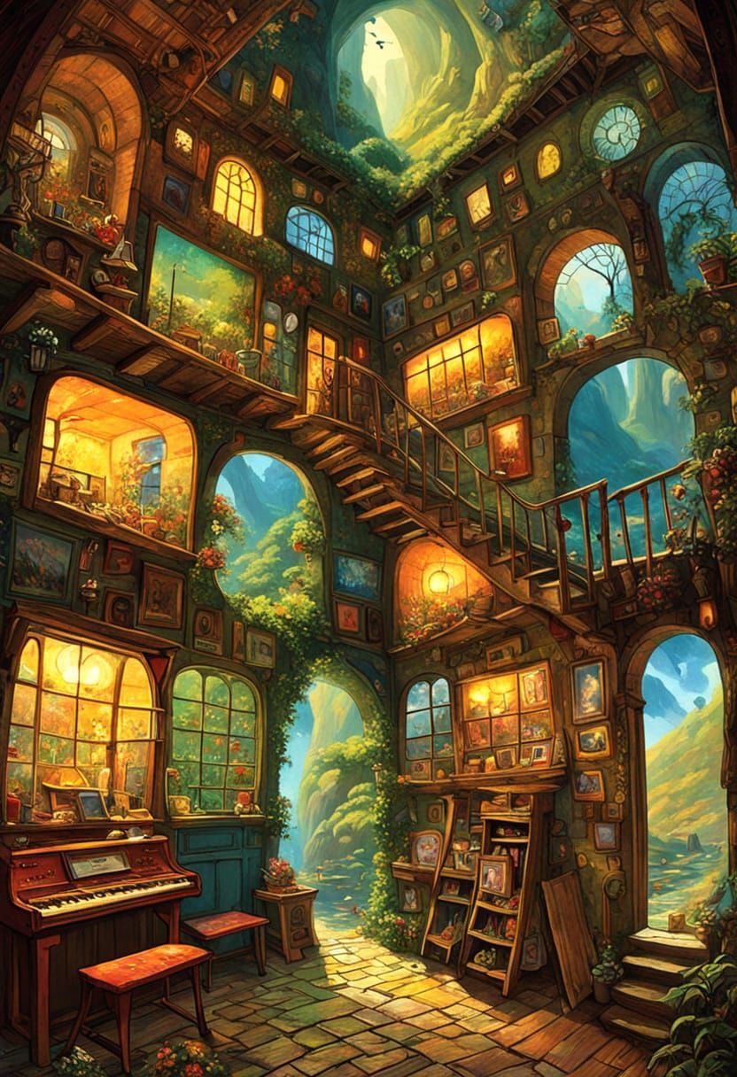 Colorful Fairytale Landscape Illustration in Ghibli Style