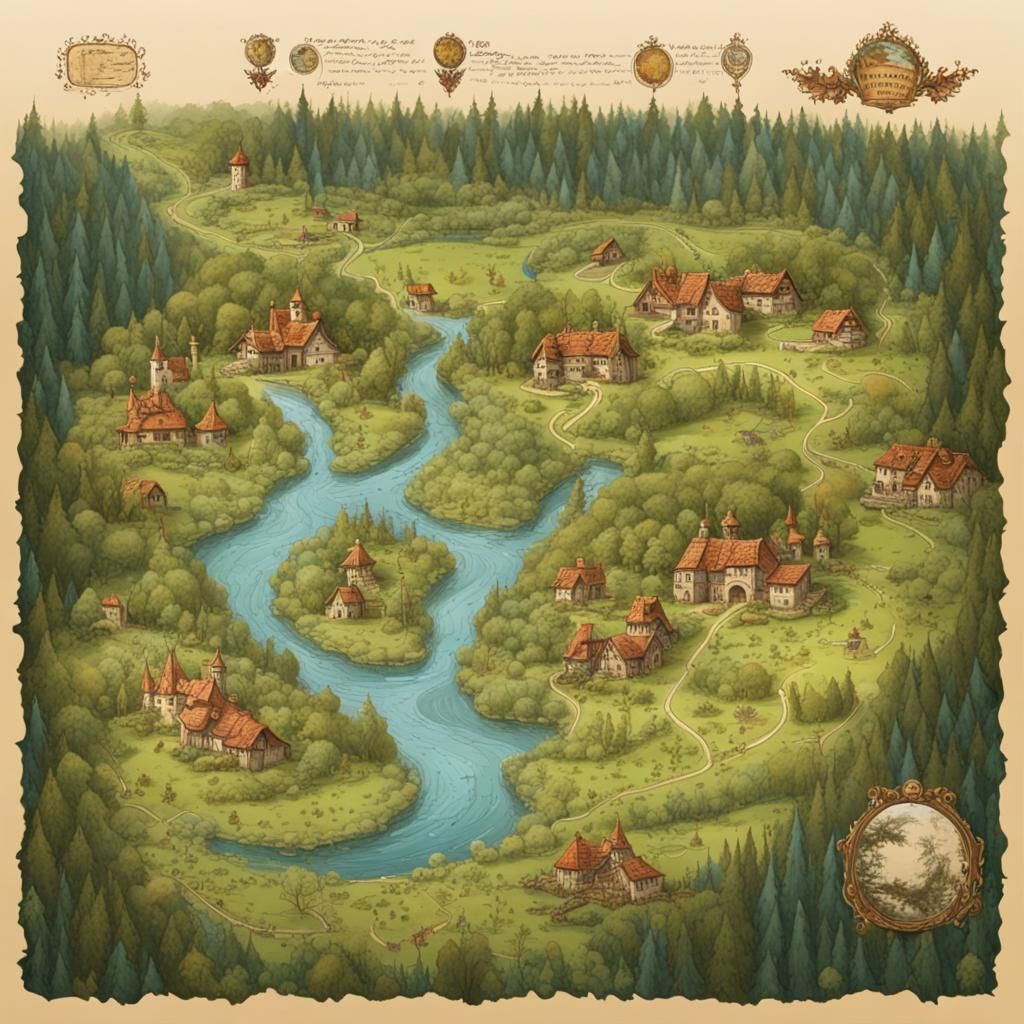 Fantasy Map of Magical Lands in Detailed Matte Painting