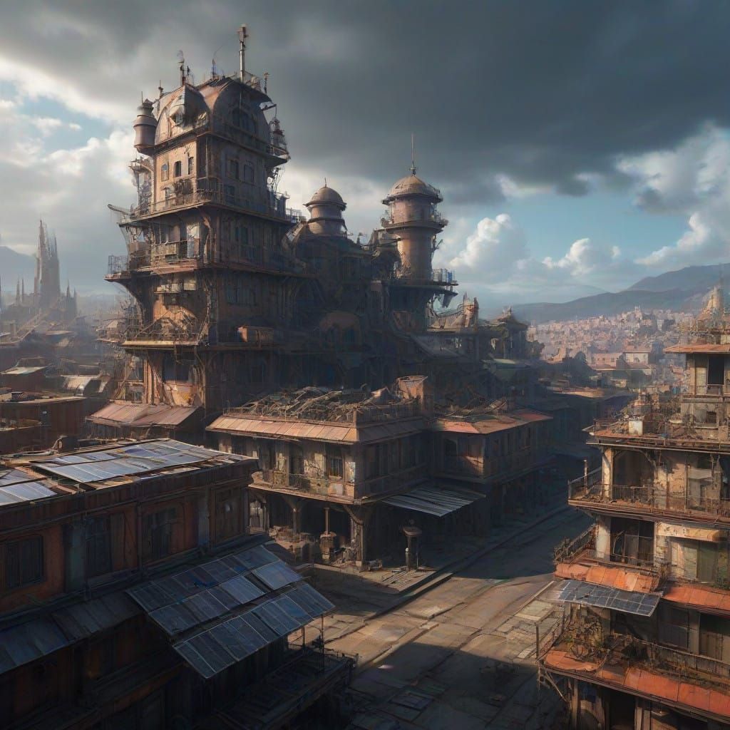 Abandoned Steampunk Metropolis in a Cloudy Era