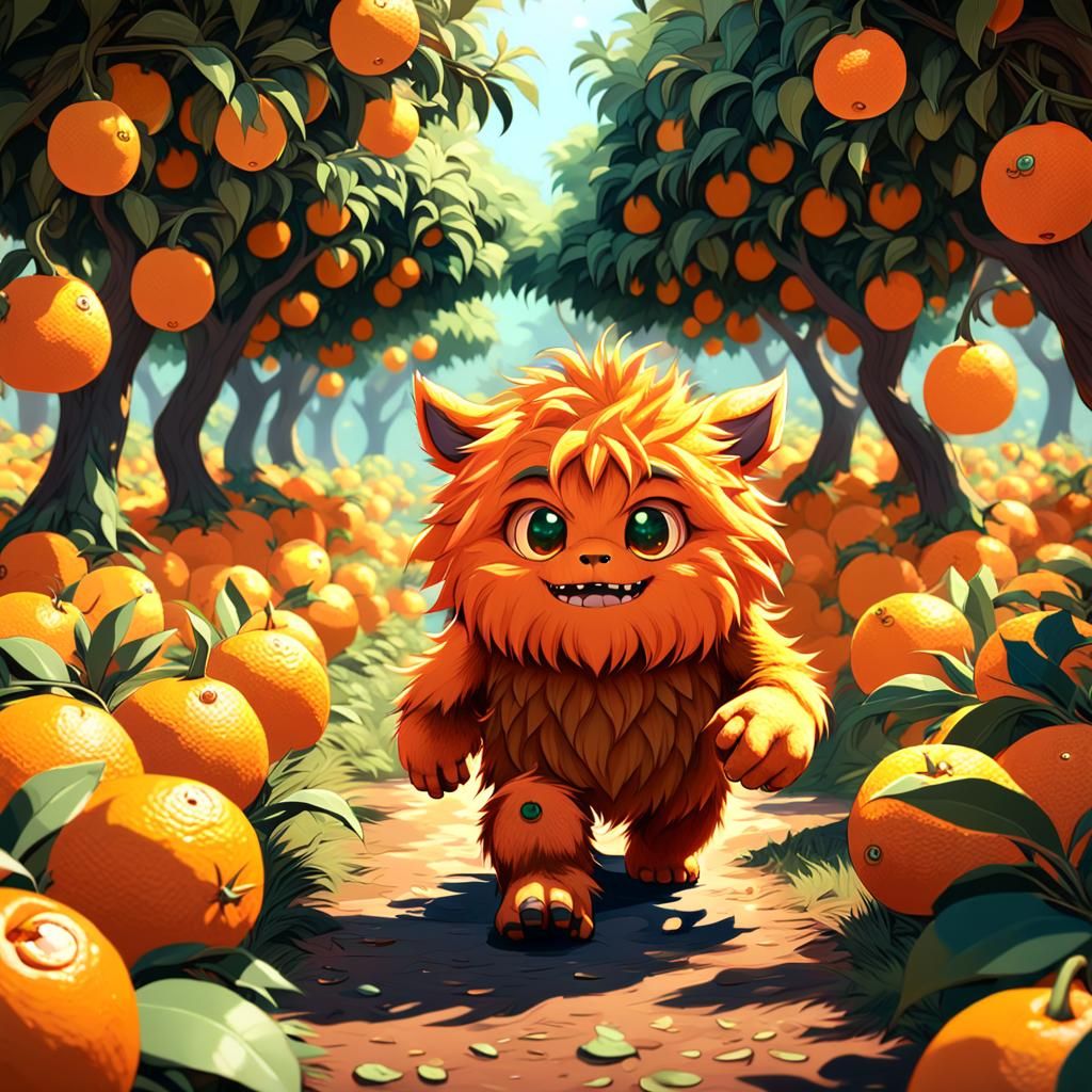 Furry Orange Monster in an Anime Art Style