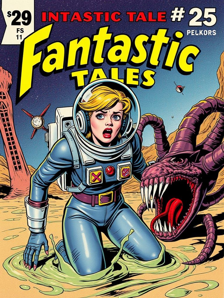 Astronaut's Alien Attack: Retro Comic Book Illustration