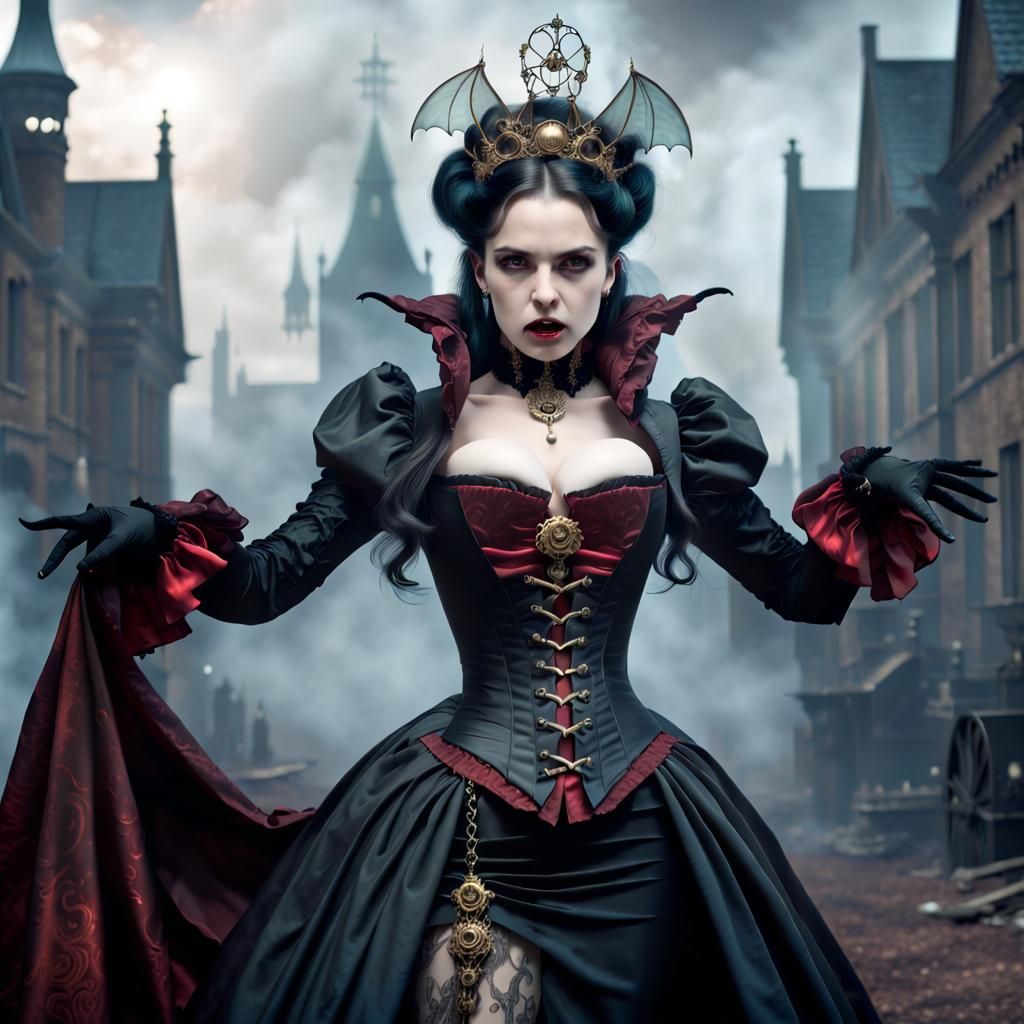 Vampire Queen in Steampunk Victorian Dreamscape