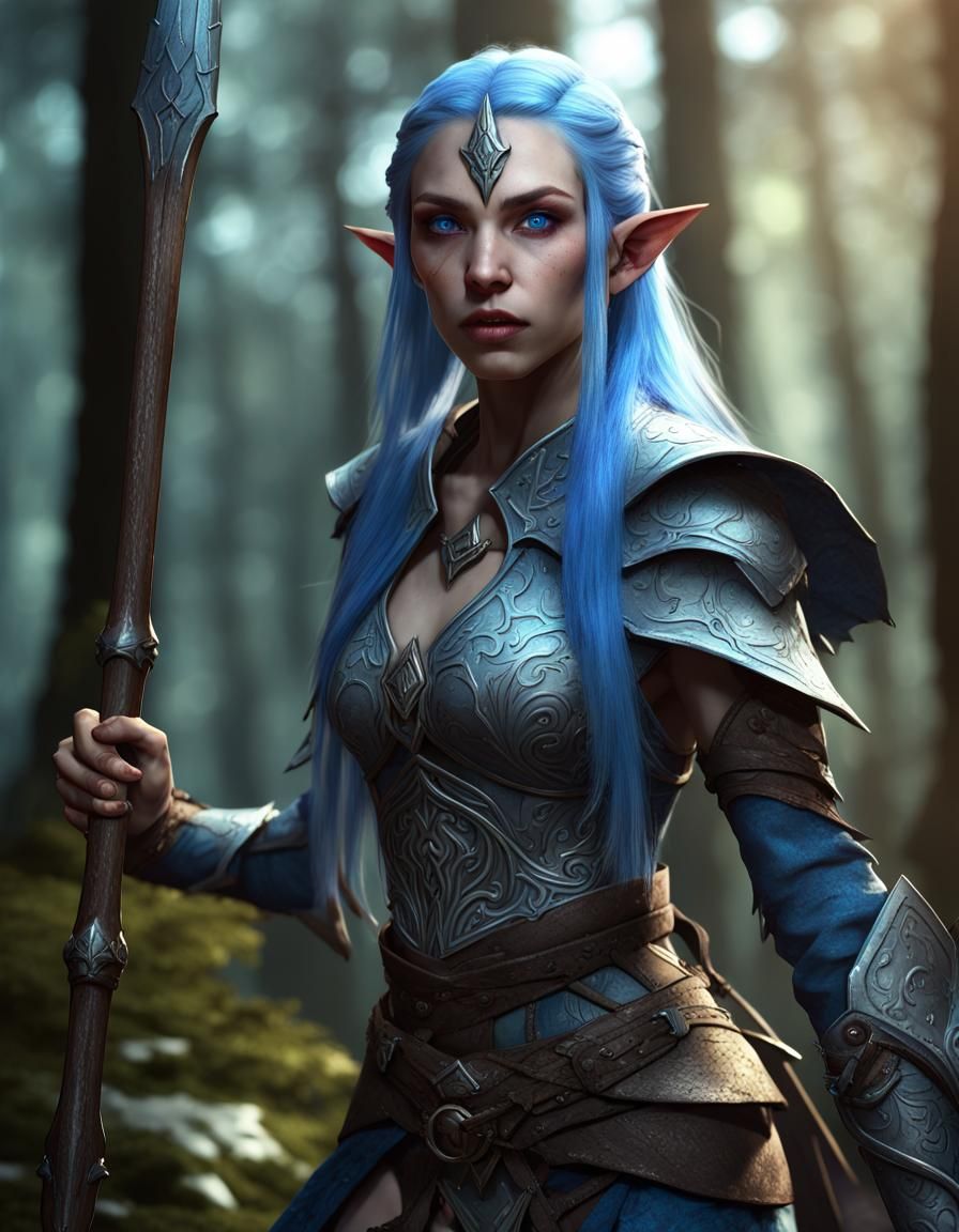 Elf Warrior with Spear in Fantasy Forest