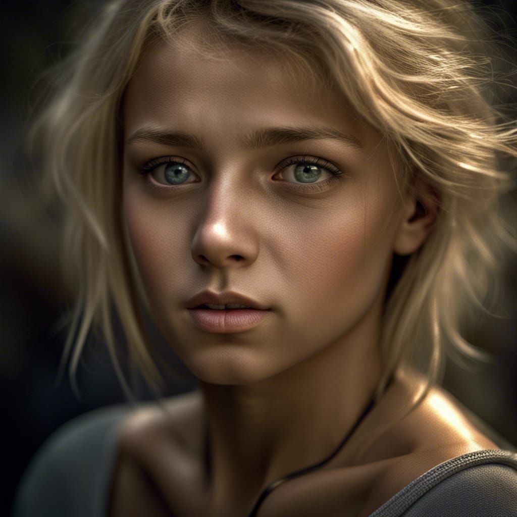 Hyperrealistic Portrait of a Nude Blonde Teenager