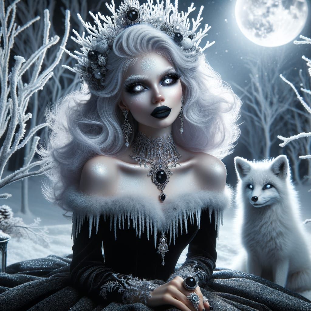 Enchanted Winter Queen in Moonlit Forest