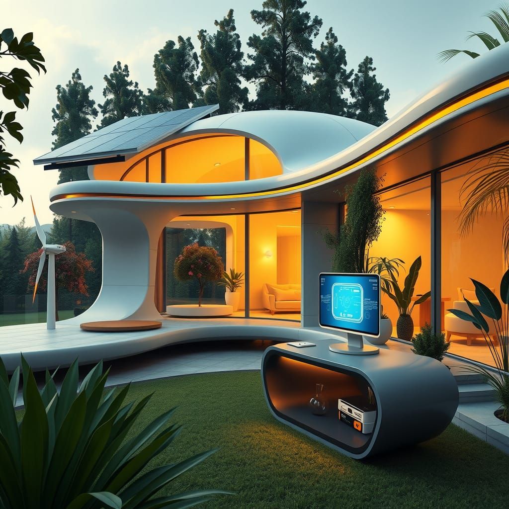 Futuristic Eco Smart Home with Solar Panels and Holographic ...