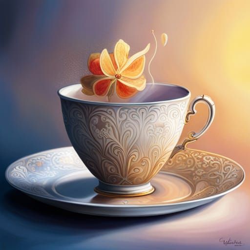 Ornate Teacup with Gold and Silver Details