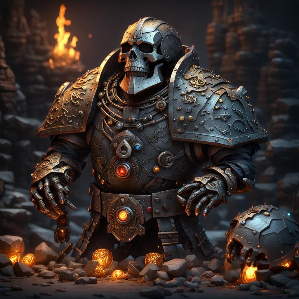 Gem-Encrusted Metallic Dwarven Skeleton in Dark Fantasy Styl...