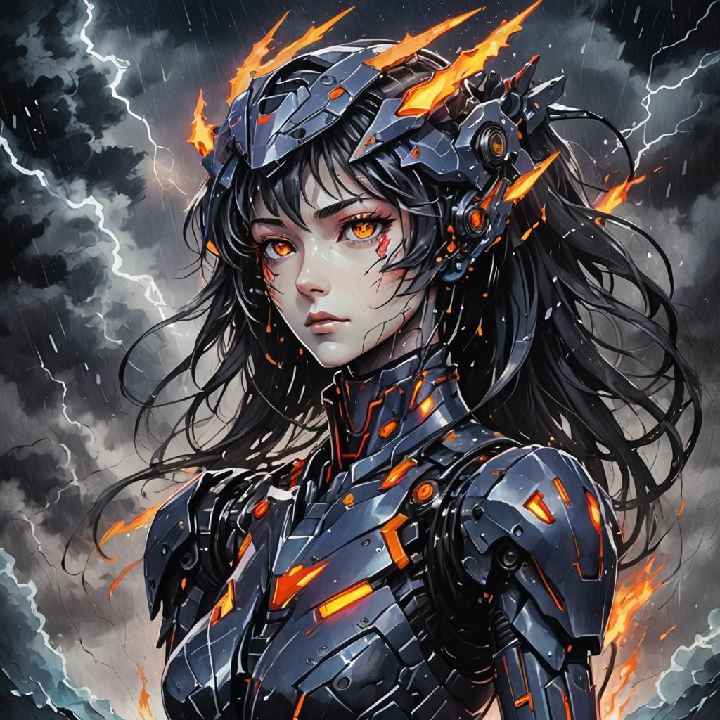 Neon Mecha Woman in Evangelion-Style Anime