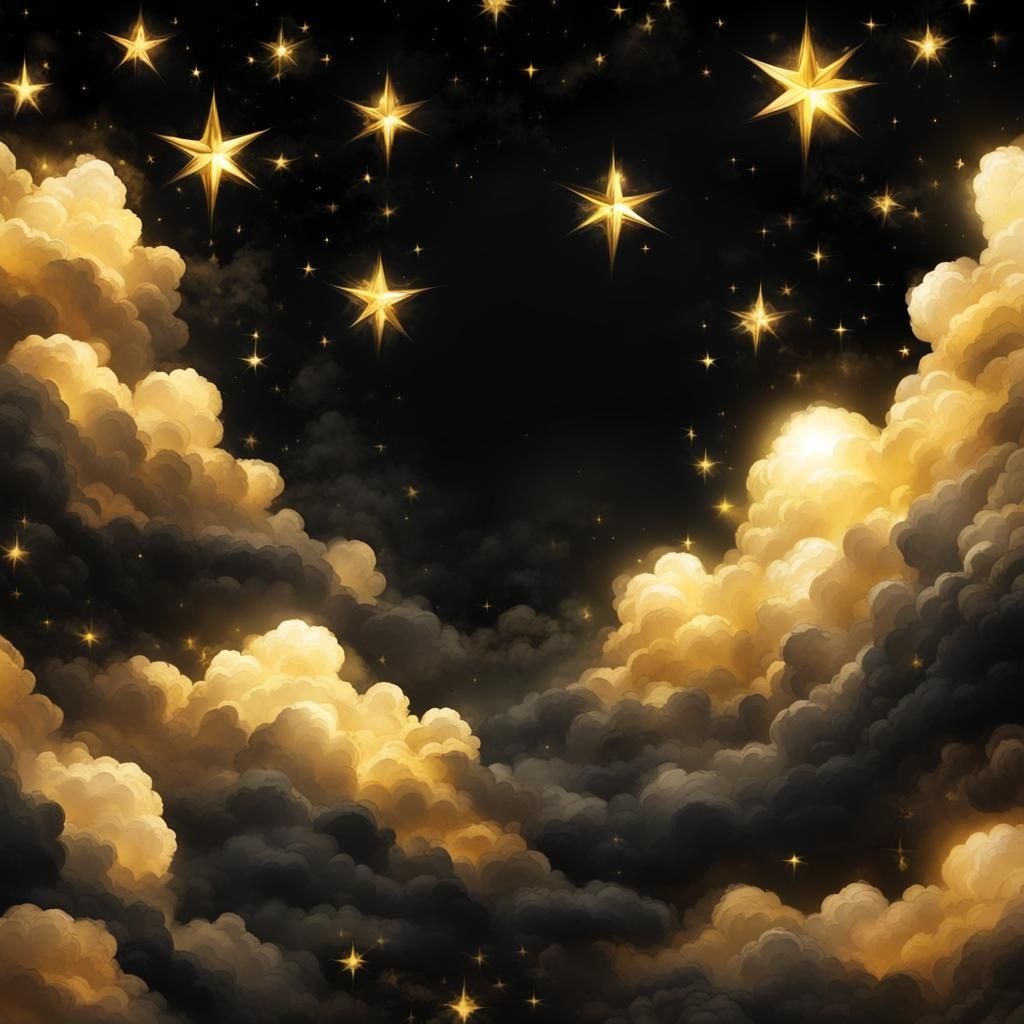 Magical Golden Stars Shine in Dark Fantasy Sky