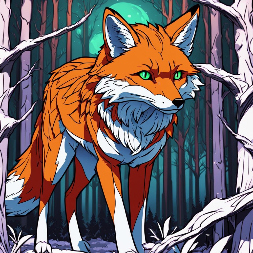 Majestic Nine-Tailed Fox in Vibrant Anime Art