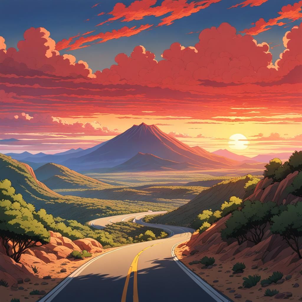 Desert Highway: Studio Ghibli Anime Landscape