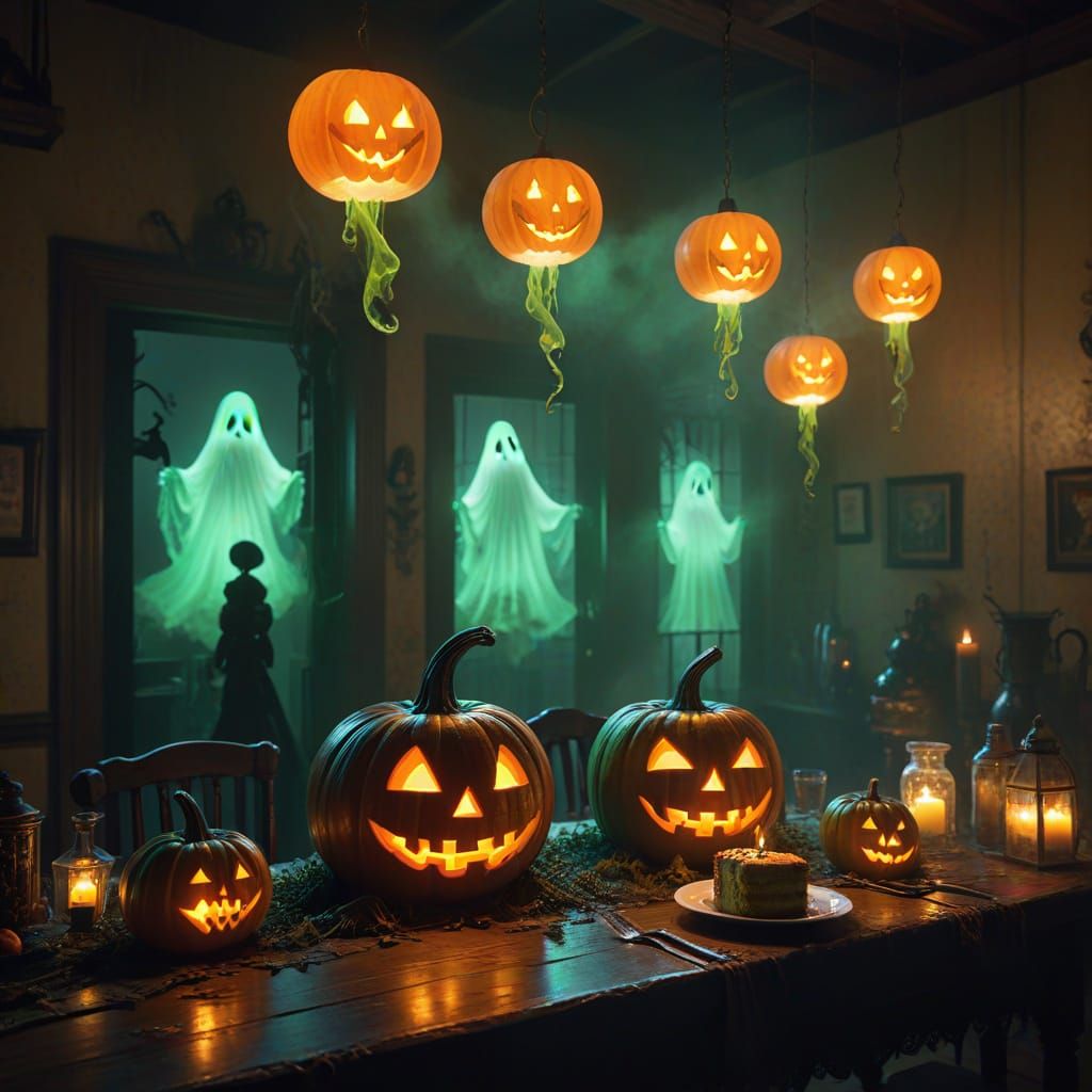 Spooky Halloween Birthday Party with Ghosts and Pumpkin Lamp...