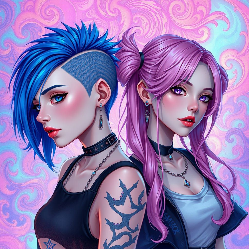 Ethereal Emo Girls in Vibrant Dreamlike Scene