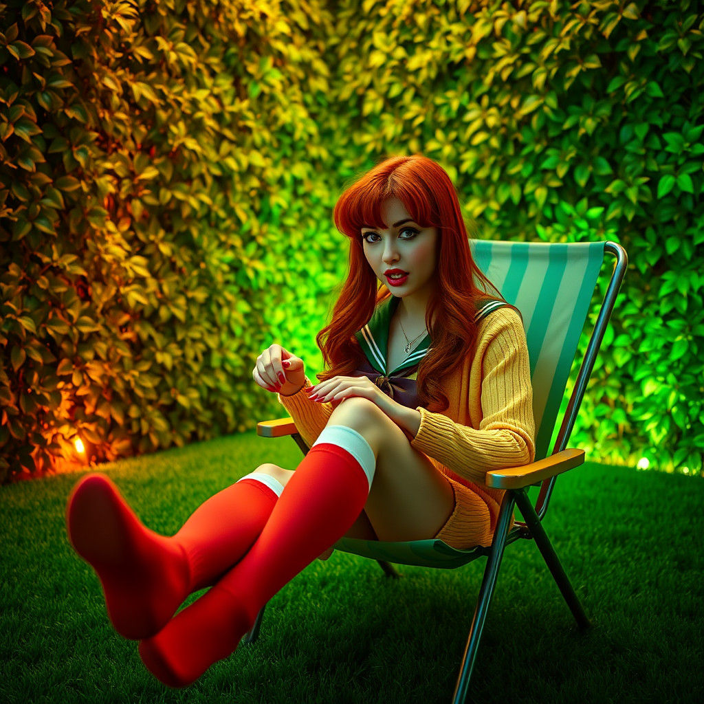 Red-Haired Sailor Moon Lounging on Green Turf