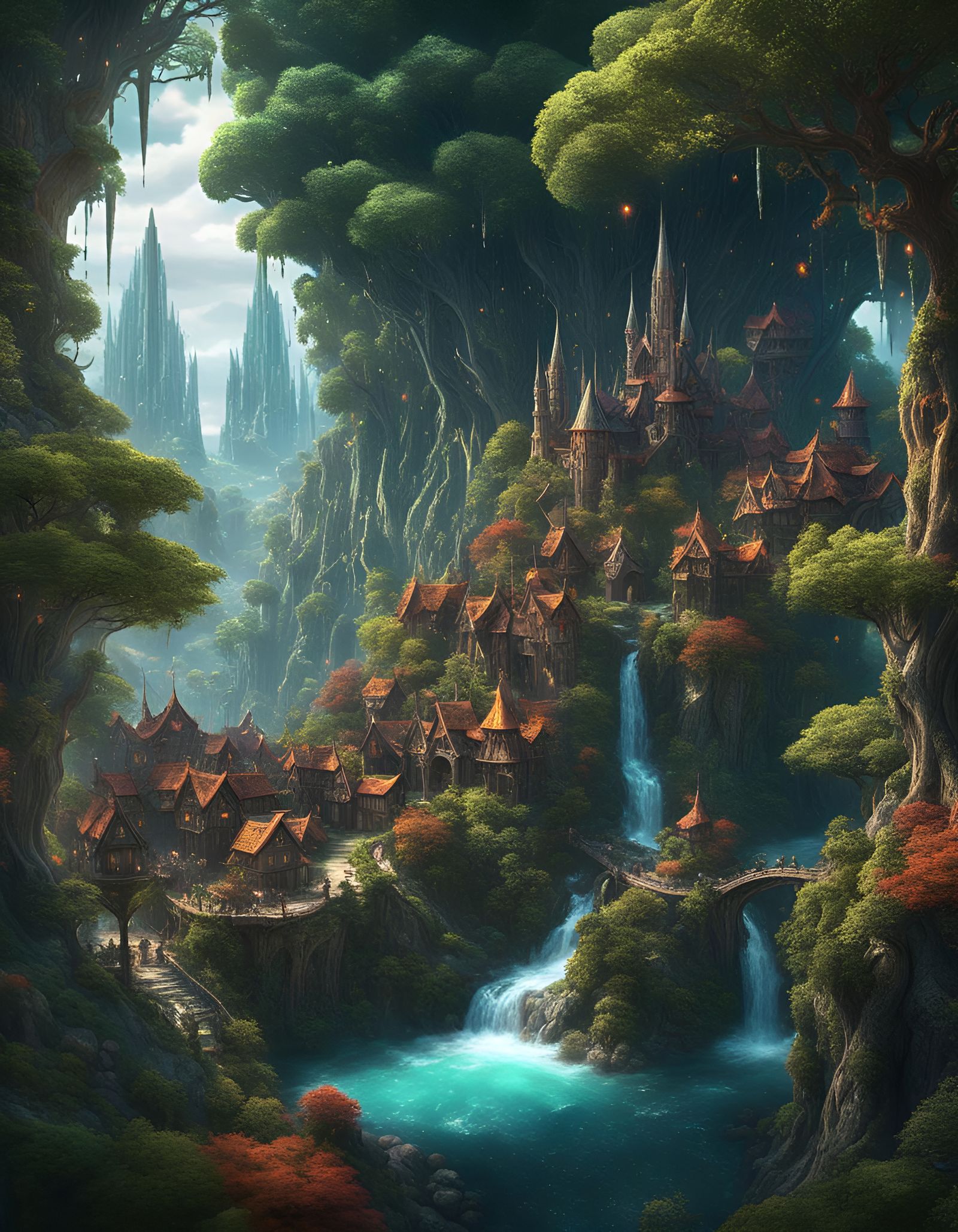 Magical Elven Village Atop a Mountain