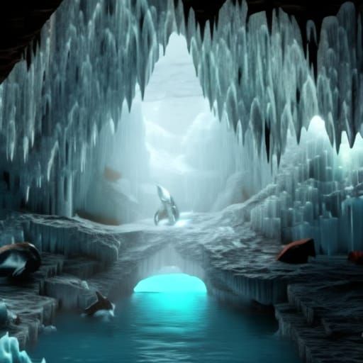 Surreal Ice Cave Dolphin: 3D Game Cinematic